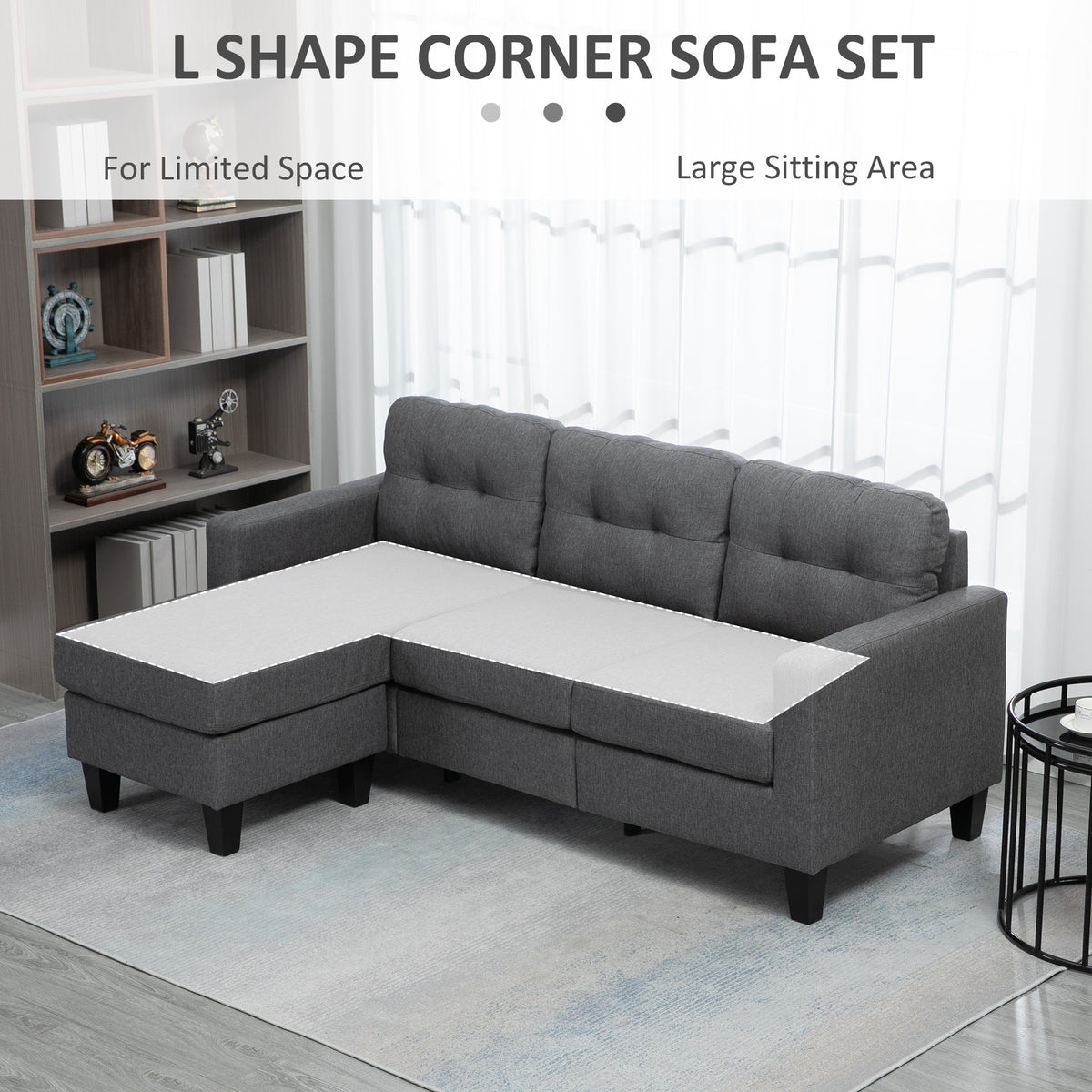 3-Seater L-Shaped Sofa with Ottoman — Dark