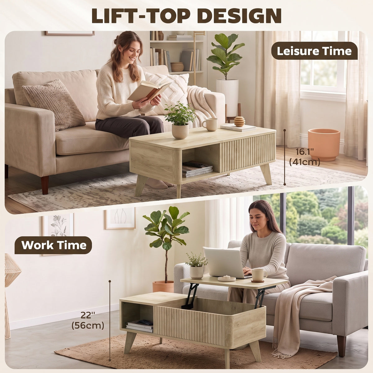 102 cm Fluted Lift Top Coffee Table