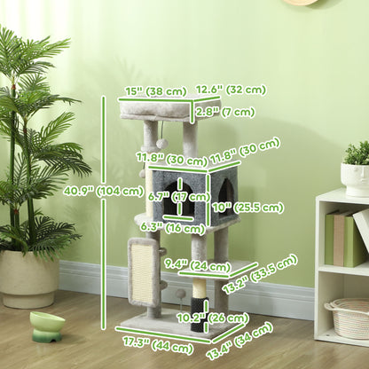 Árbol para gatos de varios niveles con rascadores y caseta