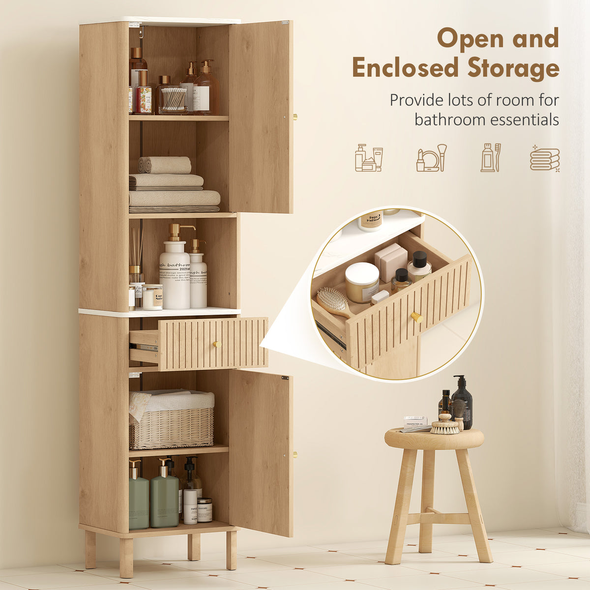 Bathroom Cabinet 66" Tall — Oak