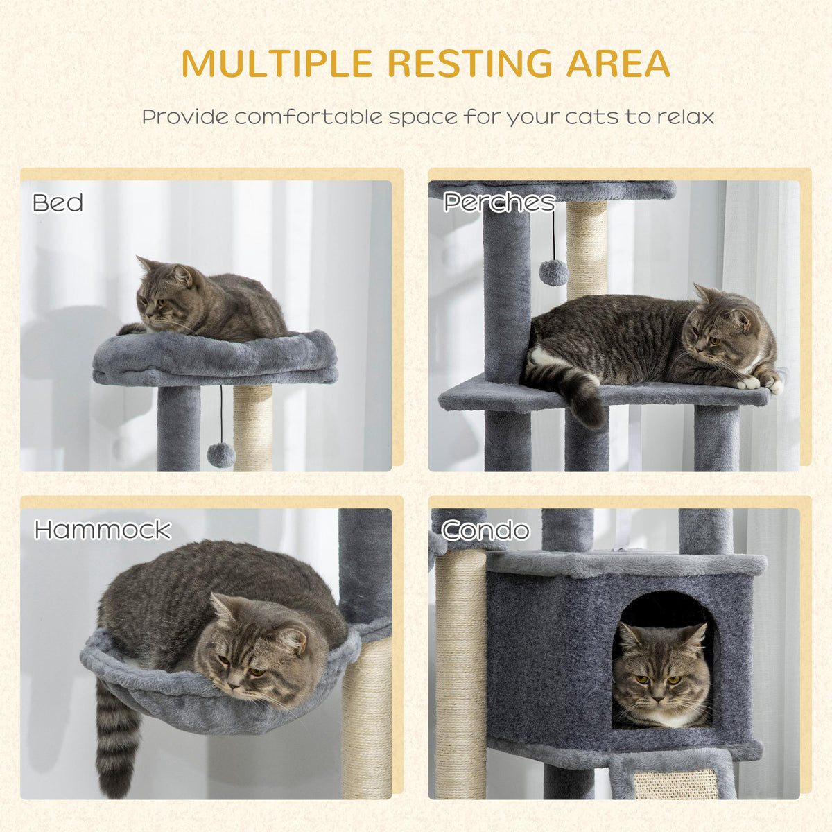 Multi-level cat tree with sisal scratching posts