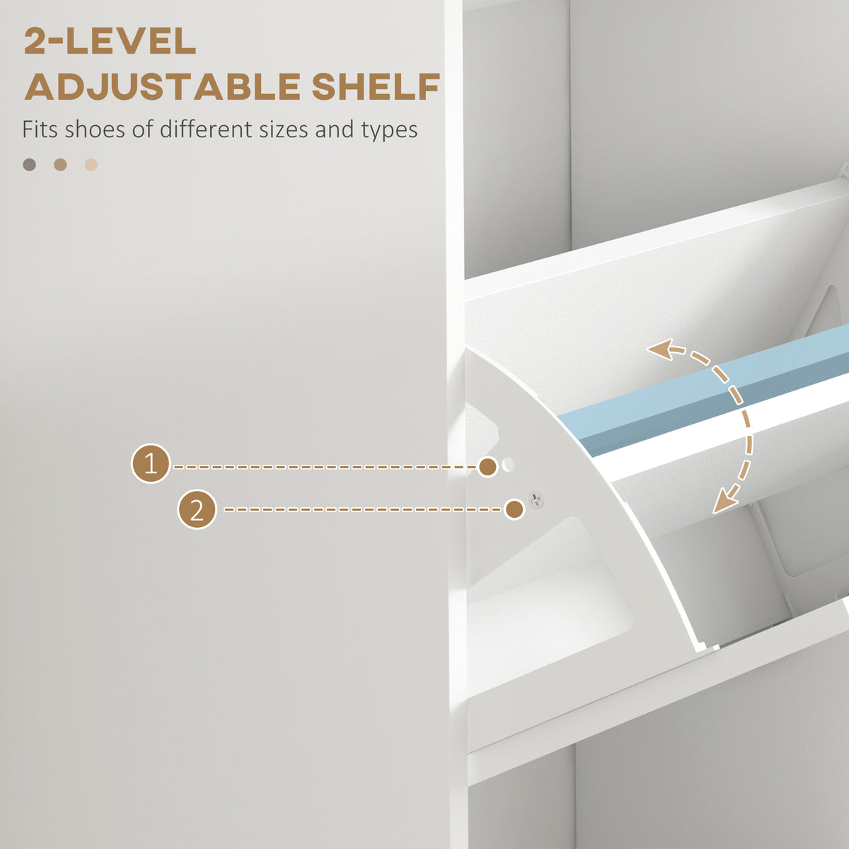 Narrow shoe cabinet with three flip drawers
