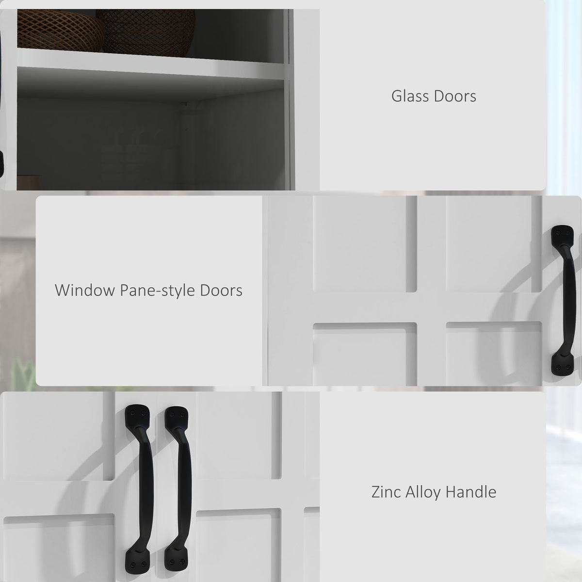 Modern kitchen sideboard with glass doors and shelves