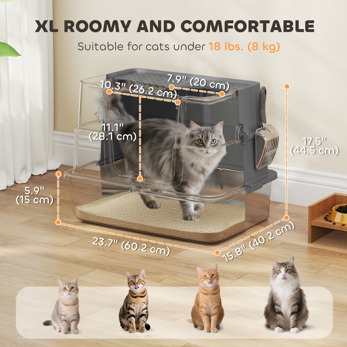 XL Stainless Steel Cat Litter Box with Flip Top