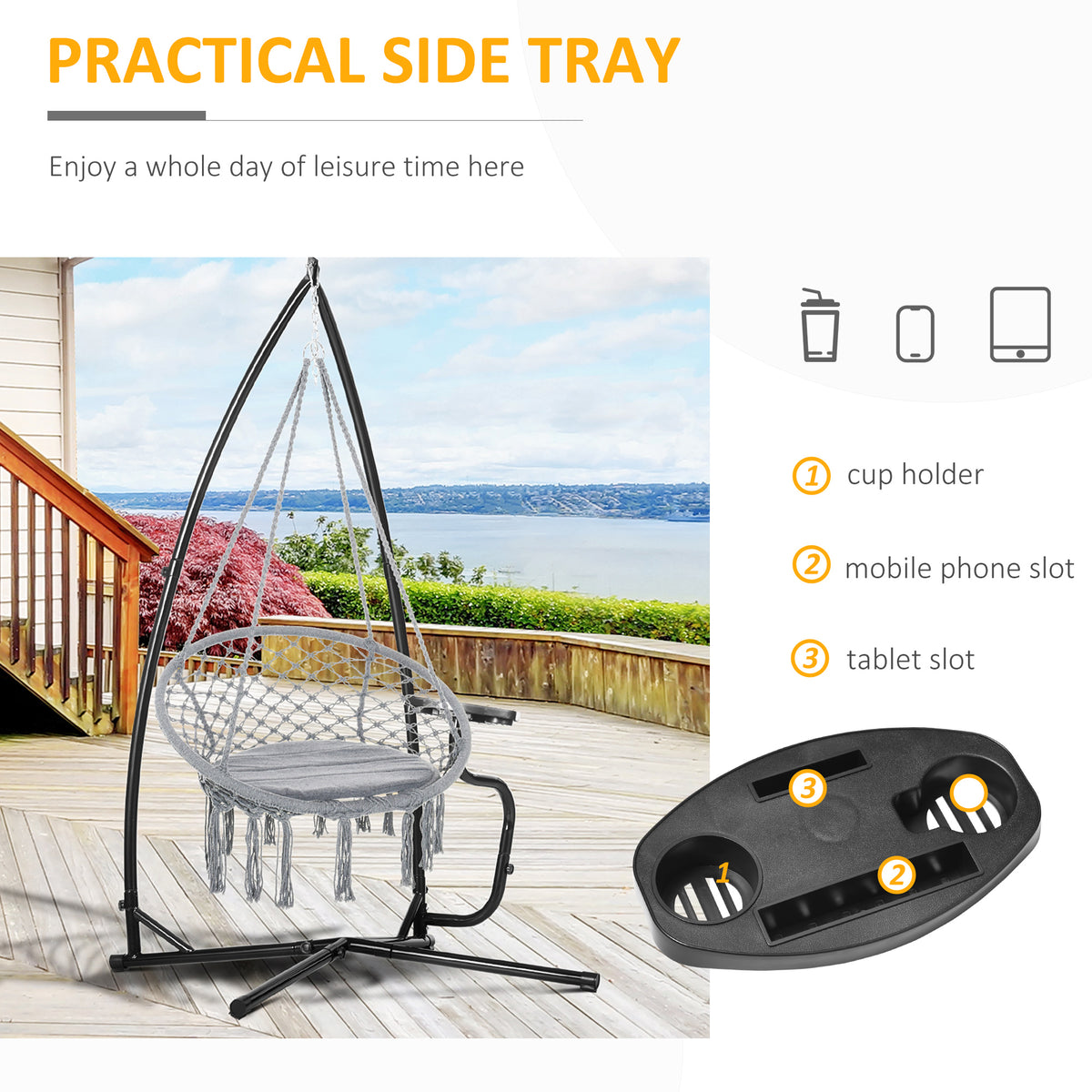 Metal C-Stand for Hanging Hammock Chair with Tray