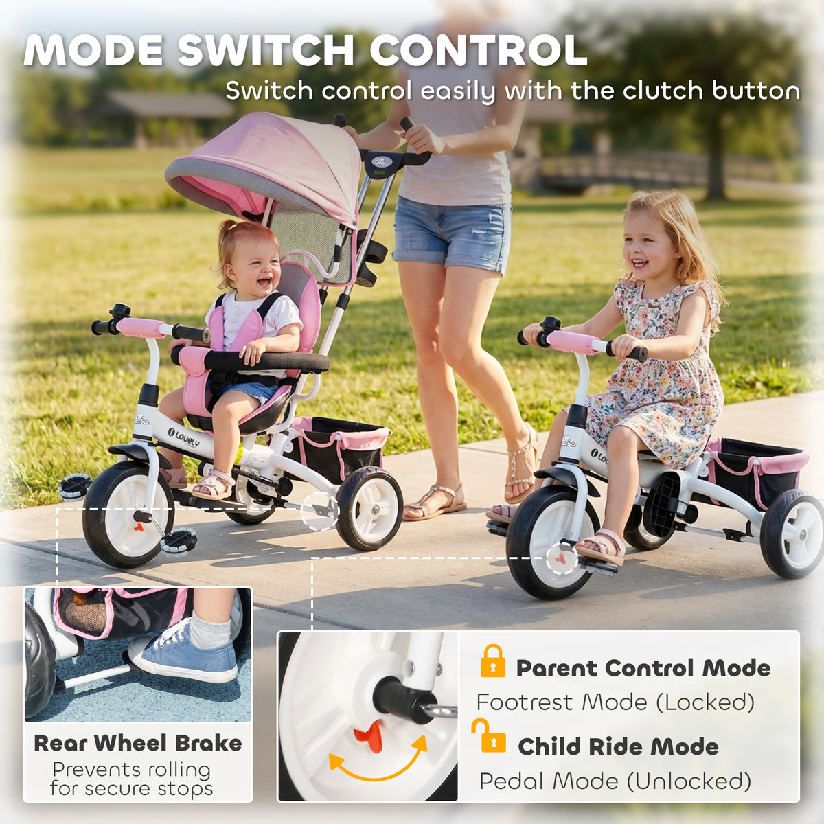 6-in-1 Toddler Tricycle with Basket and Safety Harness