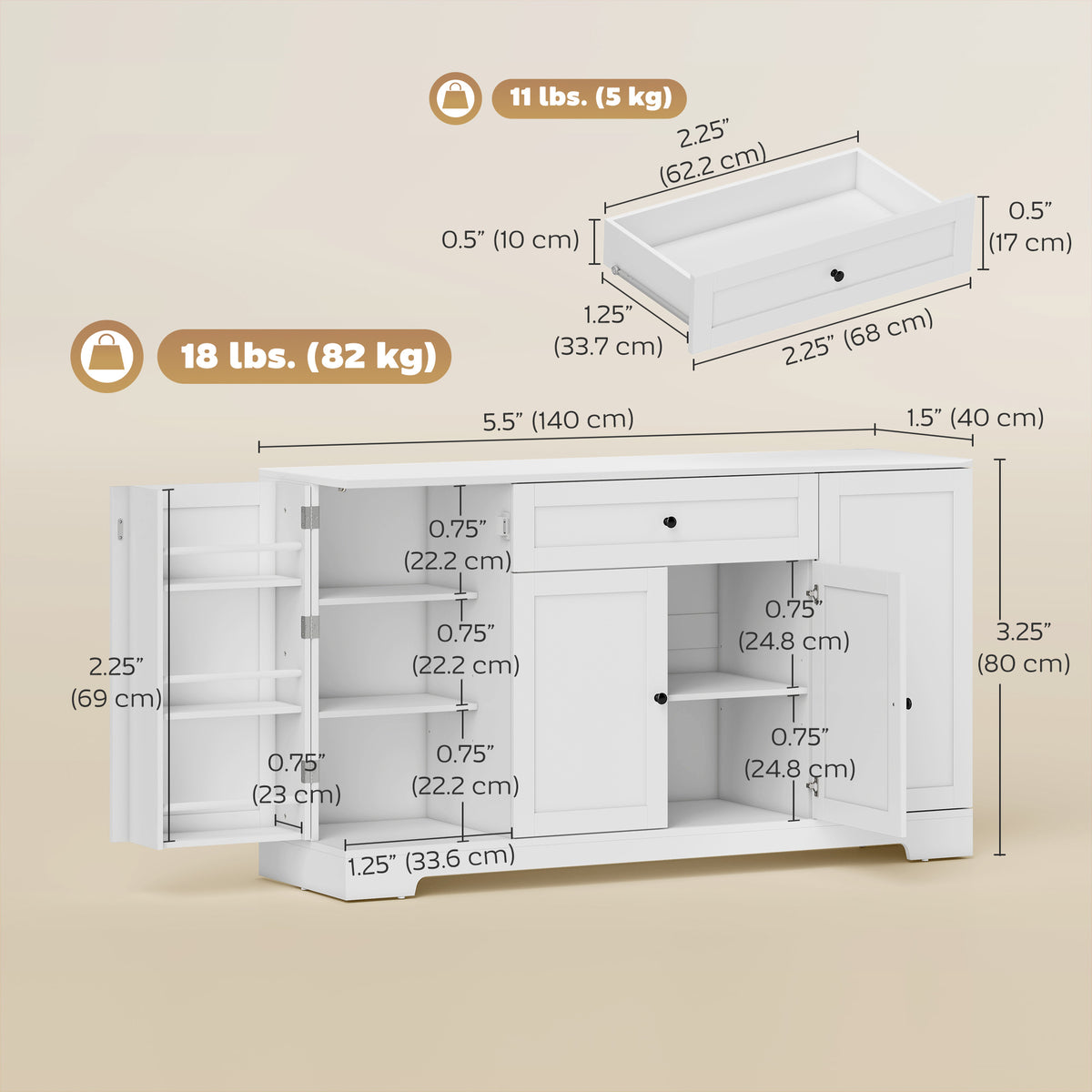 Kitchen Storage Cabinet with Drawer and Adjustable Shelves