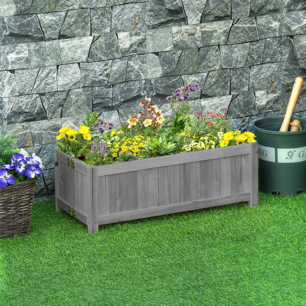 Foldable elevated wooden planter box for vegetables and herbs