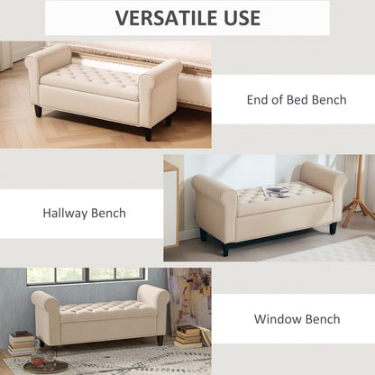 Tufted Storage Bench with Rolled Arms