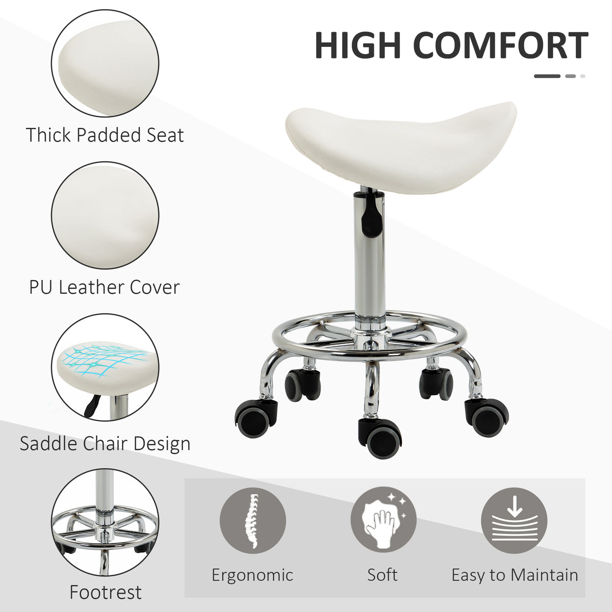 Ergonomic Rolling Salon Saddle Stool