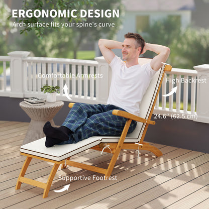 Folding Acacia Wood Patio Lounge Chair with Footrest