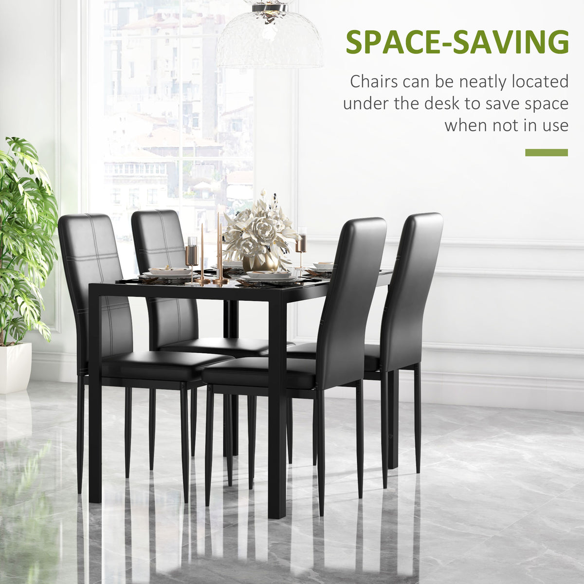 5-Piece Dining Set Tempered Glass Top Metal Frame