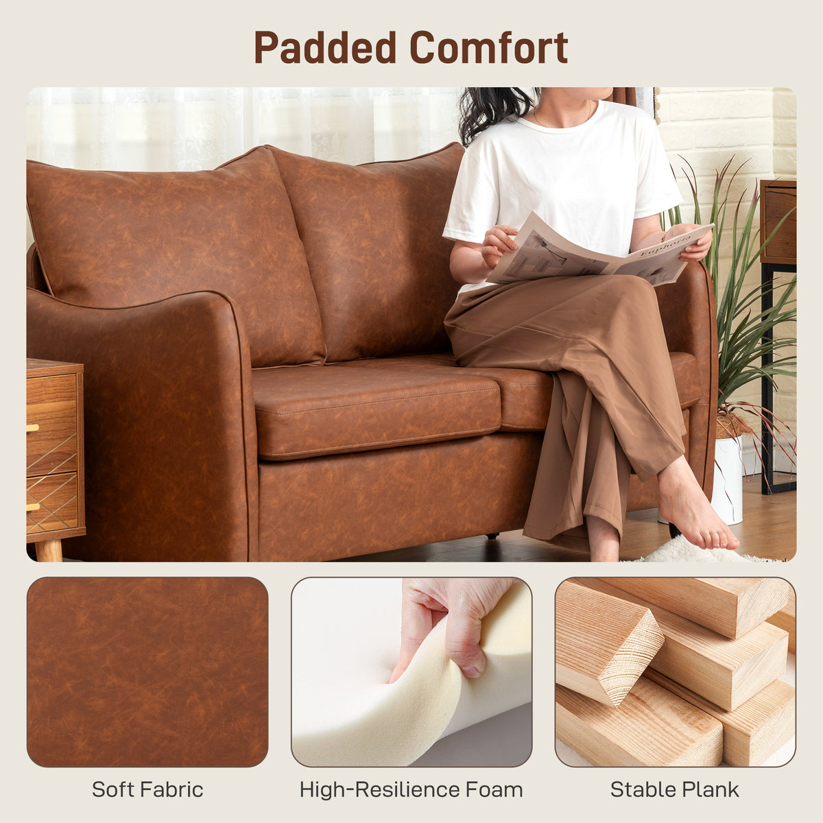 Loveseat Sofa PU Leather with Wood Legs