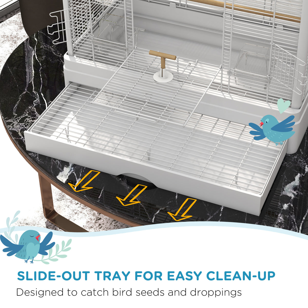 Bird Cage with Wooden Perches and Slide-Out Tray