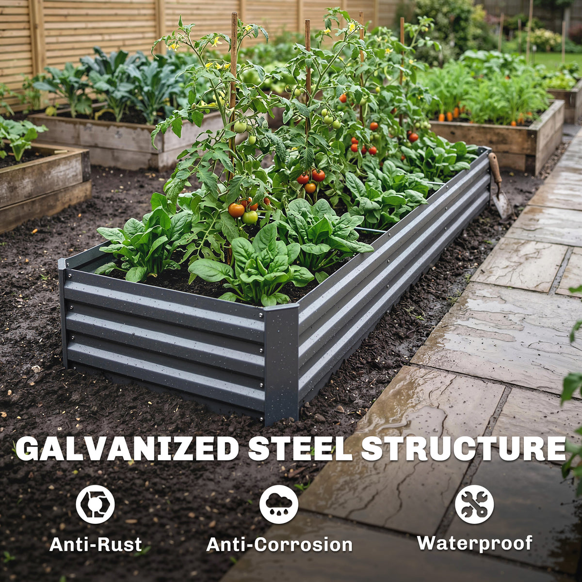 240x60x30cm Galvanized Steel Raised Garden Bed