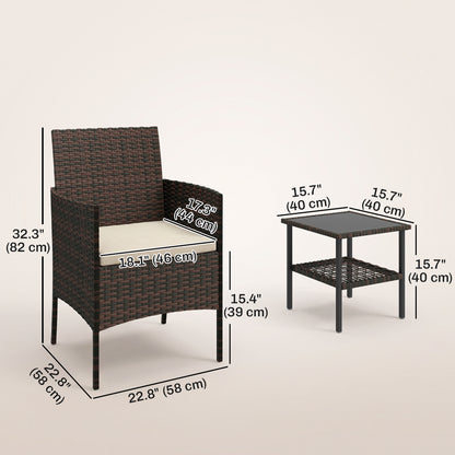 Bistro Set 3 Piece Wicker with Glass Table — Khaki