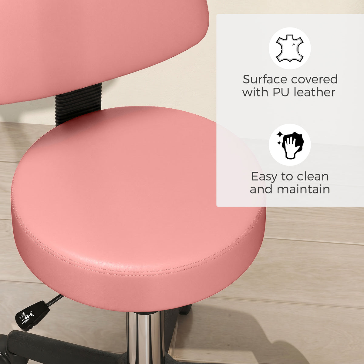Rolling Stool with Backrest and Wheels — PU Leather