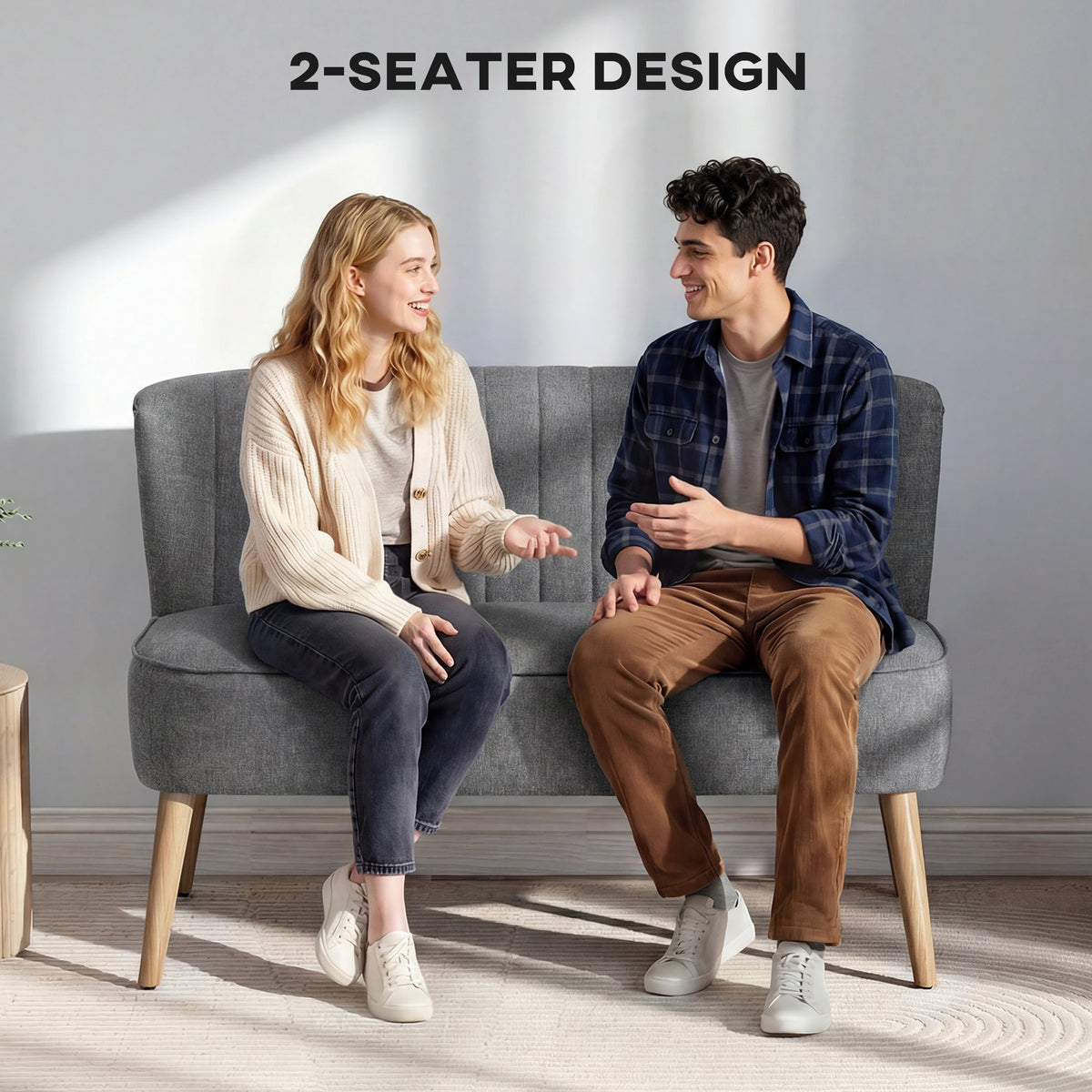 Sofa 2 seater modern linen fabric wood legs