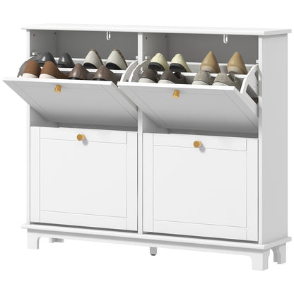 Narrow shoe storage cabinet with four flip drawers