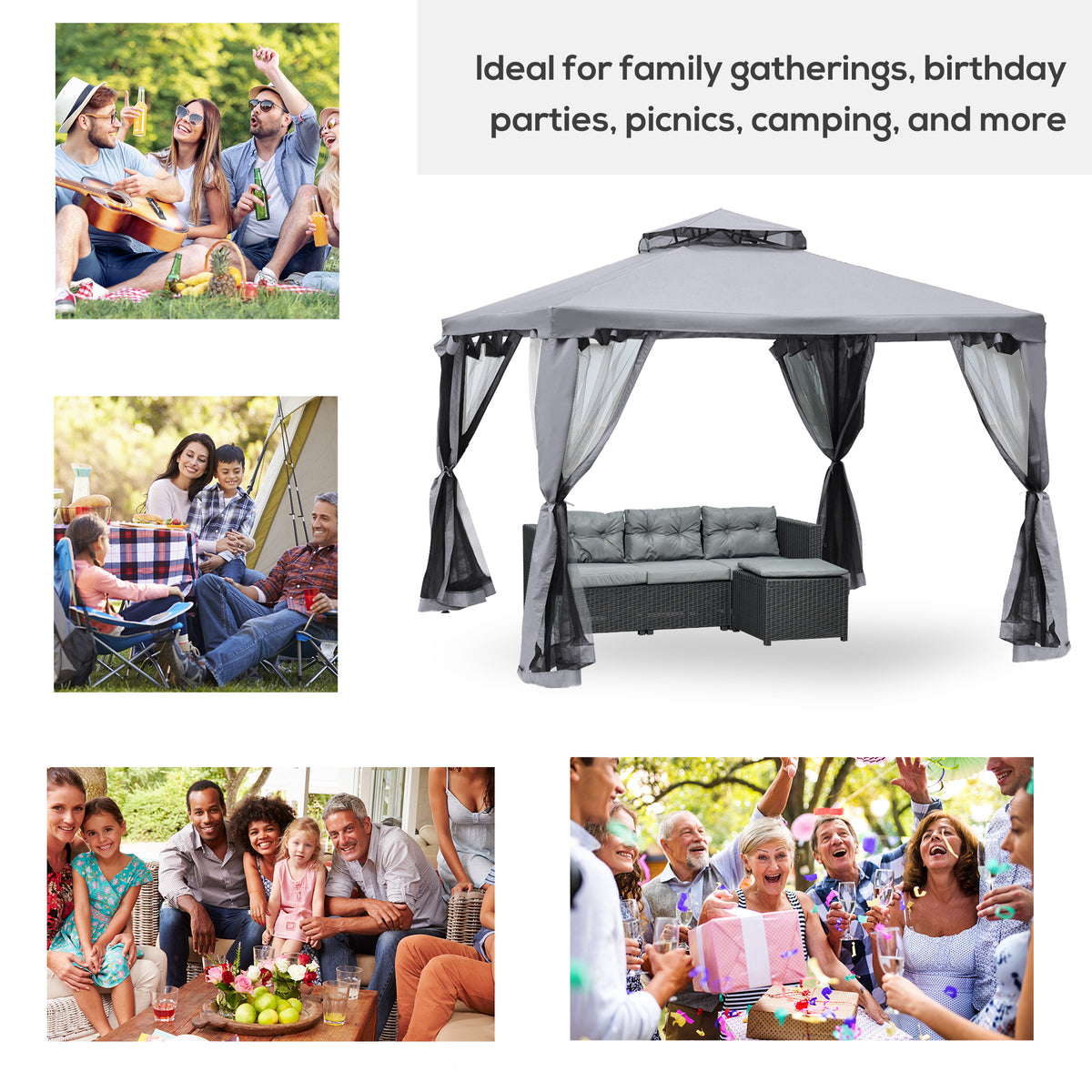 Gazebo de Patio 10x10 Pies Techo Doble