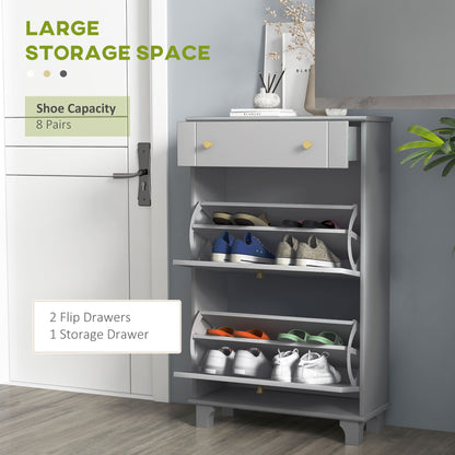 Slim Shoe Cabinet 2 Flip Drawers Adjustable Shelves 8 Pairs