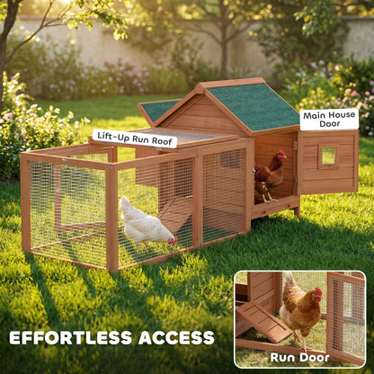 Wooden Chicken Coop with Run and Nesting Box 184 x 101 x 81 cm