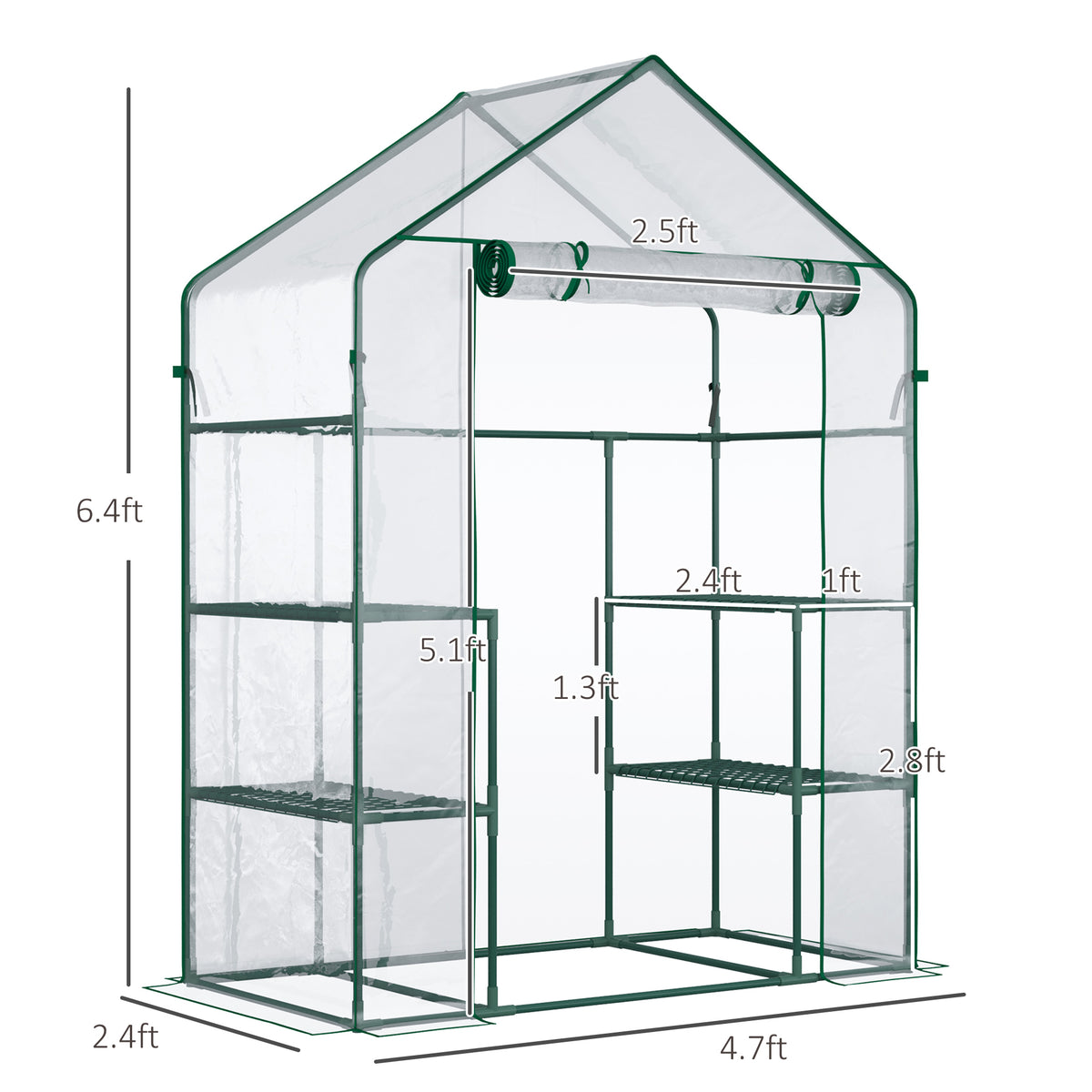 Walk-in Garden Greenhouse 4 Shelves Roll-Up Door