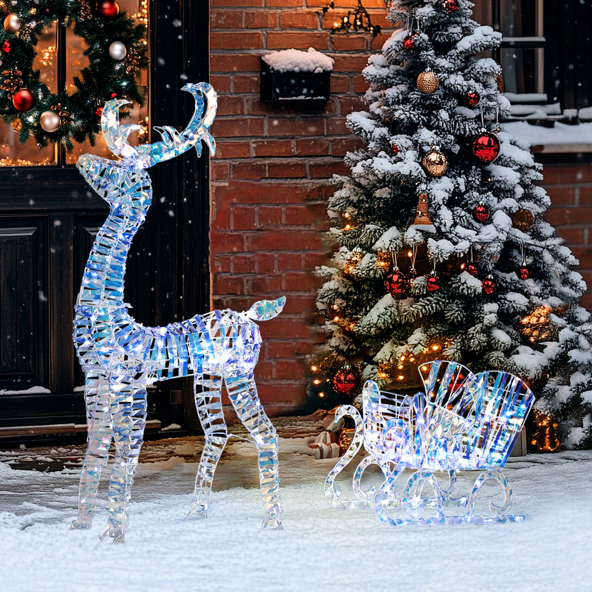 Lighted Christmas Reindeer Decoration with Sleigh