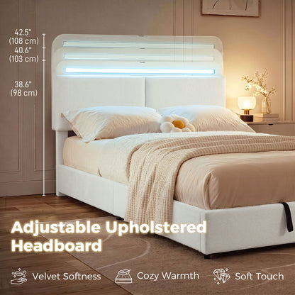 Cama Queen de plataforma con estación de carga y almacenamiento