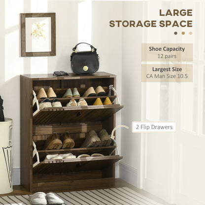 Narrow shoe storage cabinet with two flip drawers