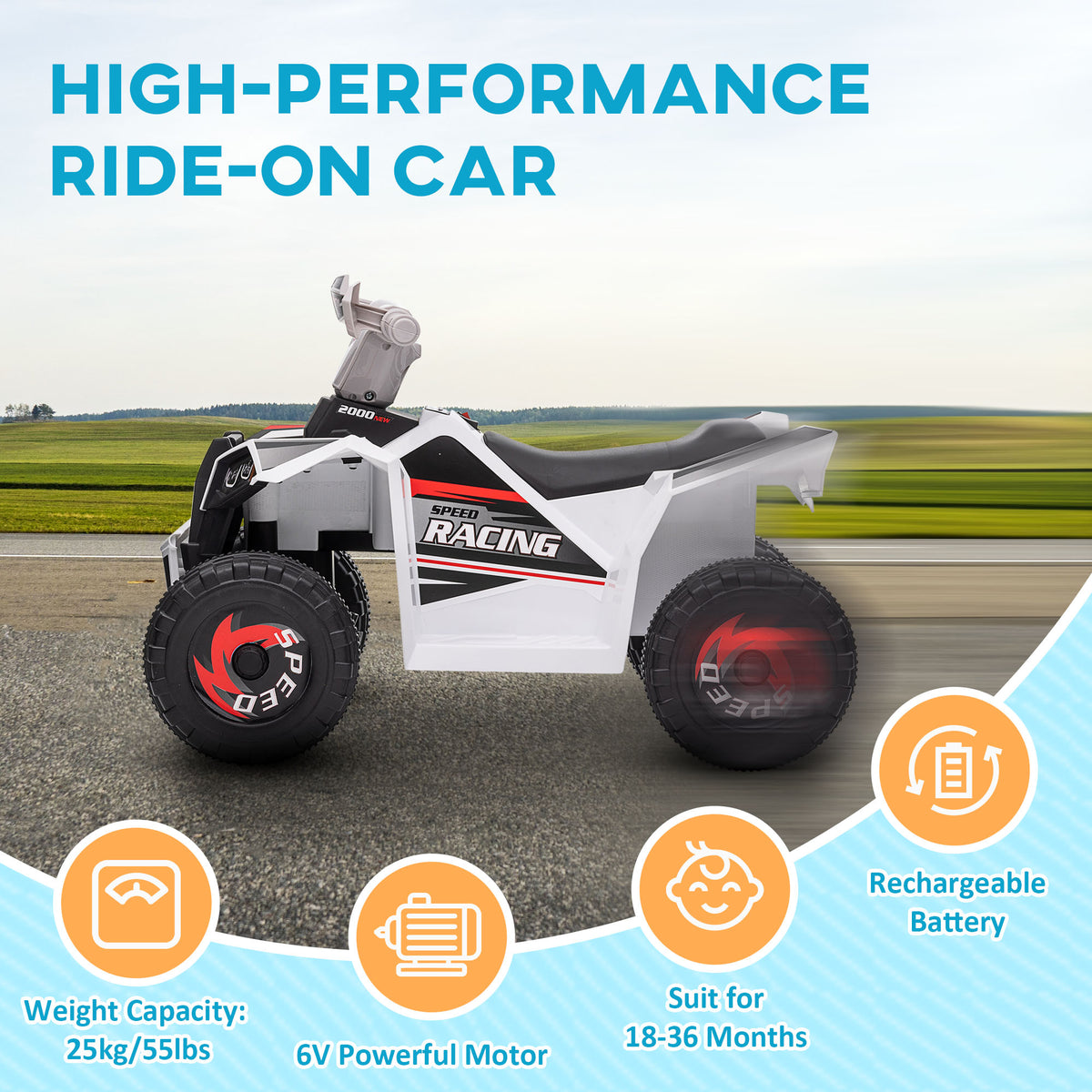 Coche eléctrico cuatrimotor para niños 6V