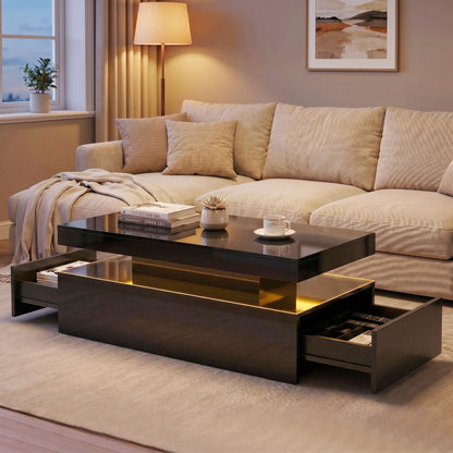 LED Coffee Table 2 Drawers High Gloss