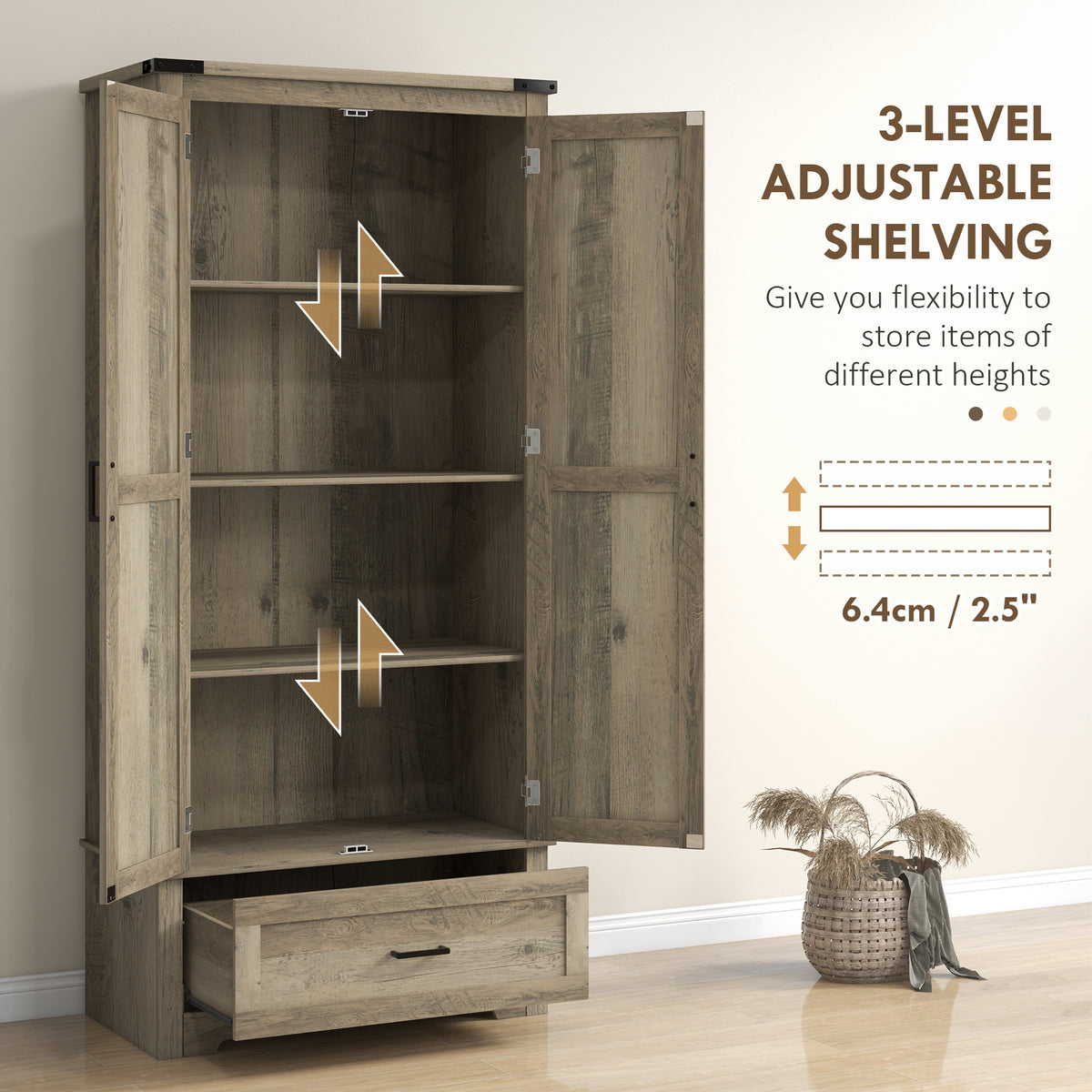 Farmhouse Kitchen Pantry Cabinet 69 in Tall