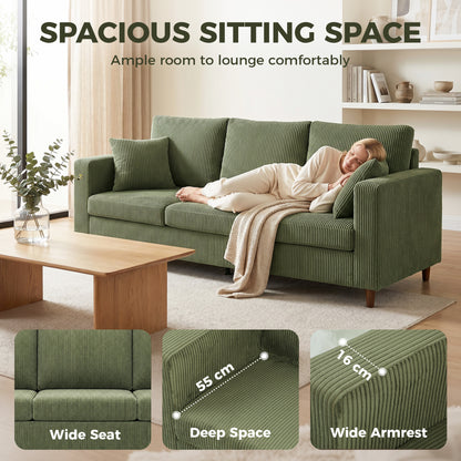 3-Seater Sofa Wide Deep Seat Corduroy with Spring Cushion