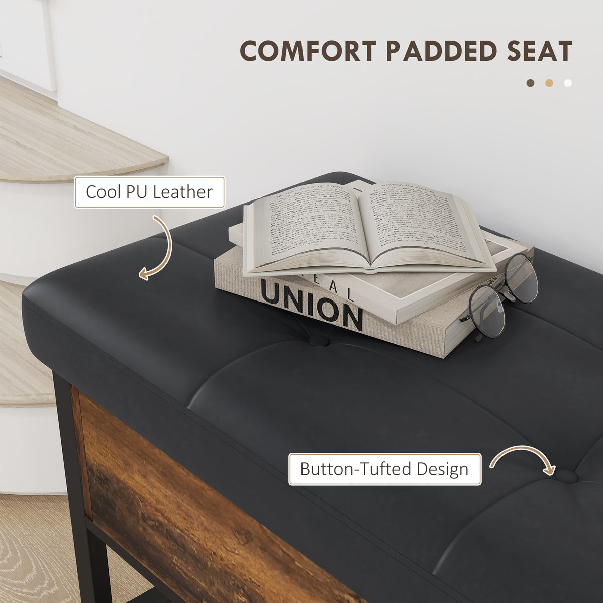Upholstered Shoe Storage Bench with Flip-Top Hidden Compartment