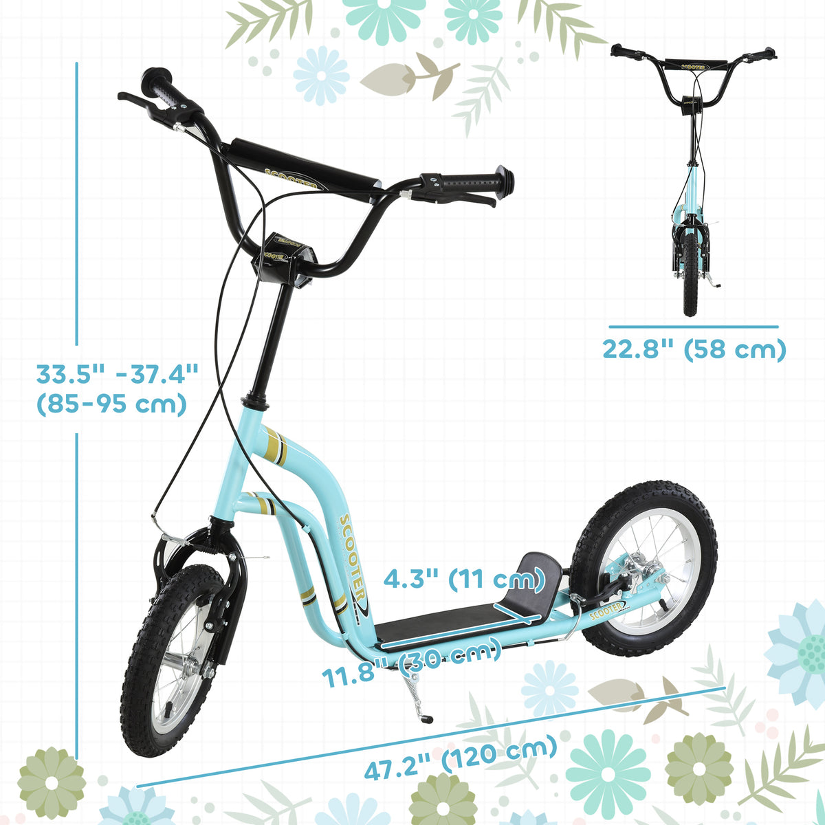 Kids Kick Scooter with Dual Brakes and Inflatable Wheels