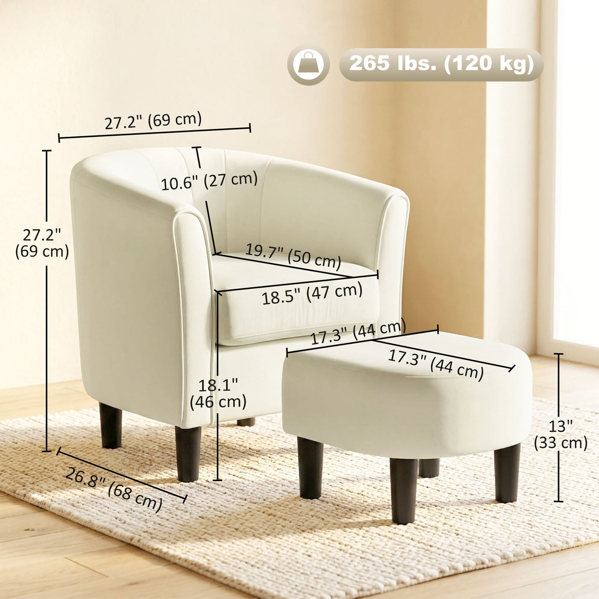 Modern Accent Chair with Ottoman and Pocket Spring Cushion