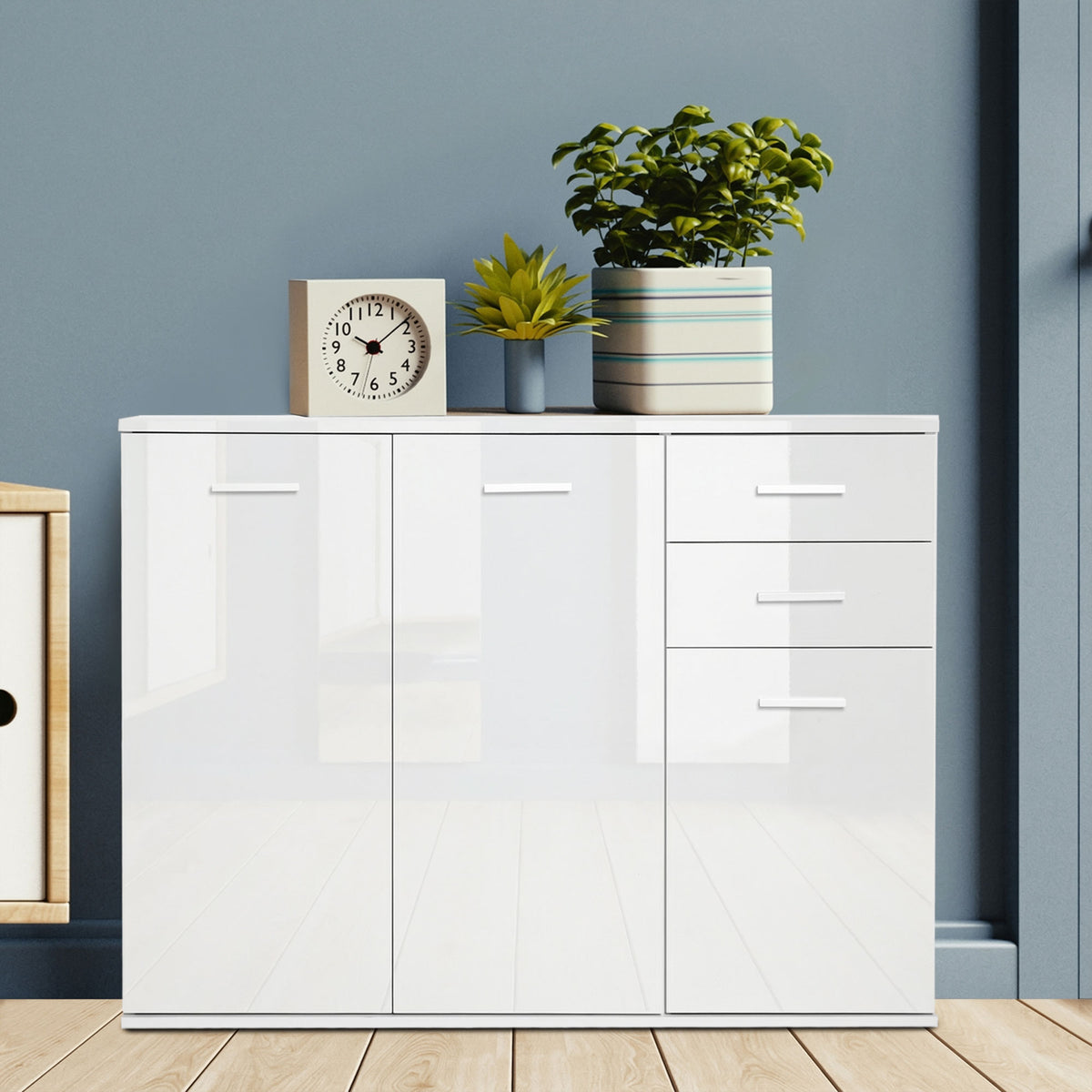 High gloss sideboard with drawers and doors