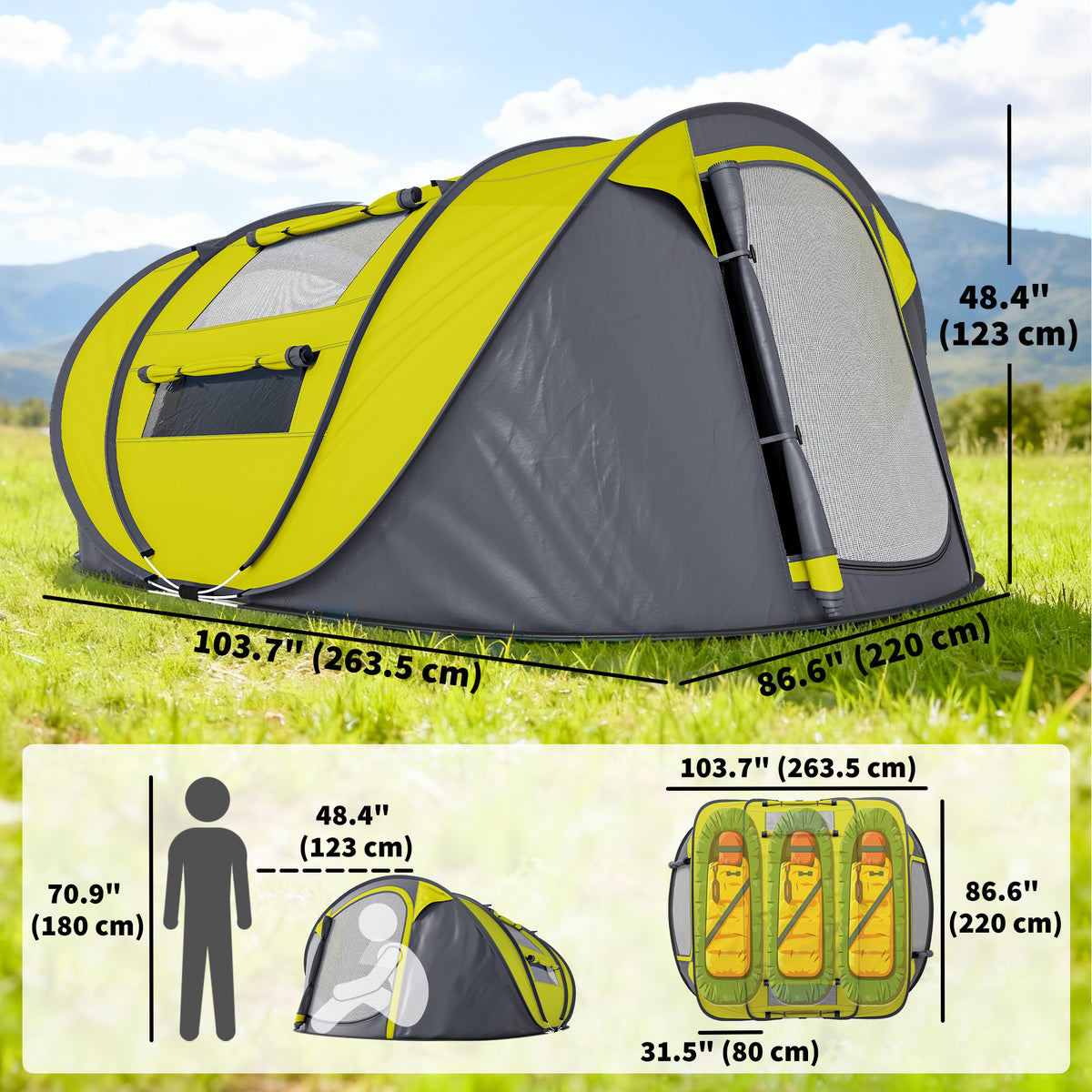4-Person Instant Pop-Up Camping Tent with Carry Bag