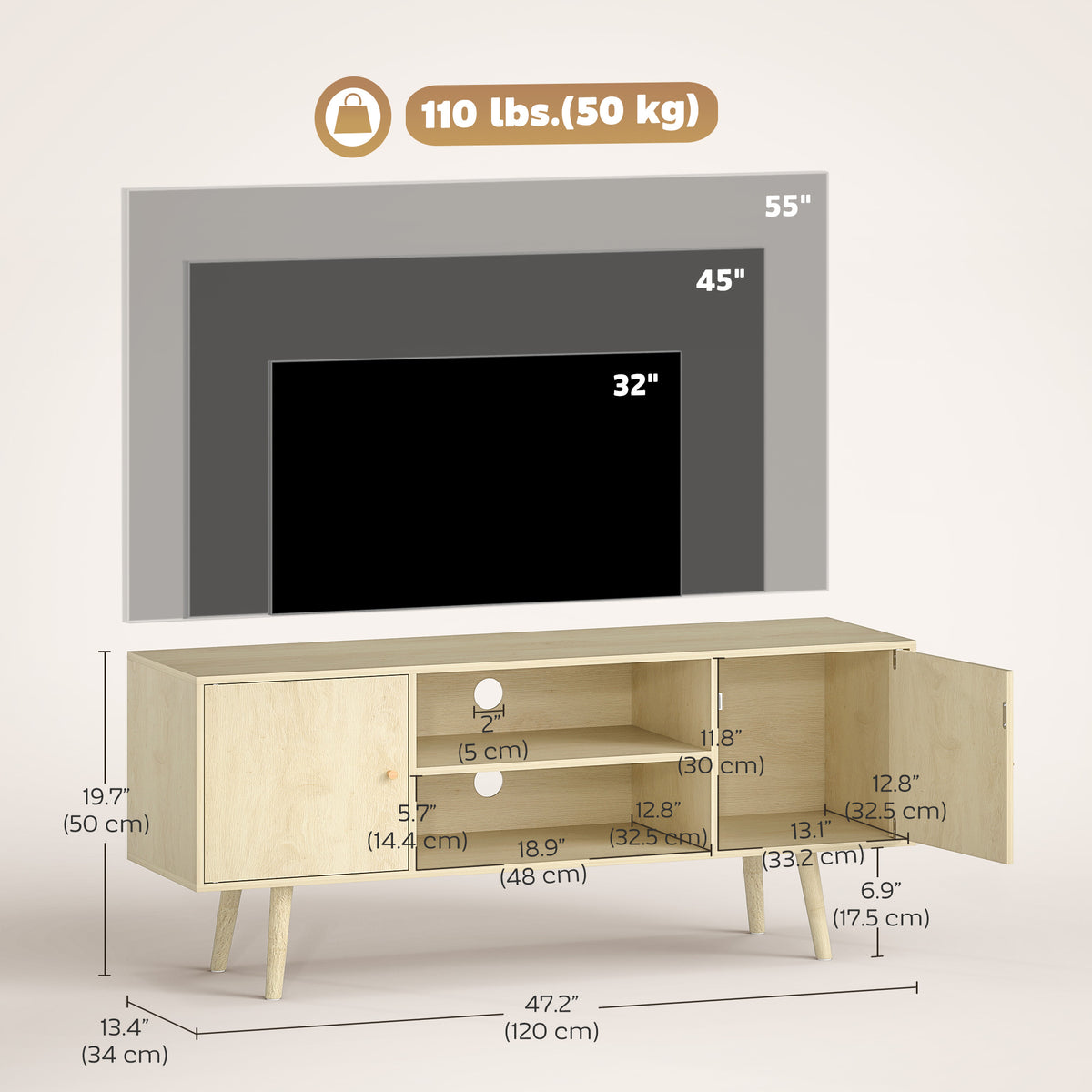 TV stand cabinet with storage shelves