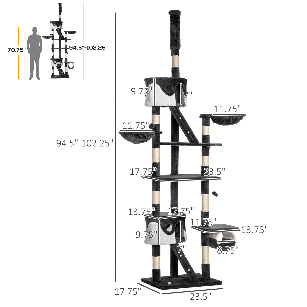 Árbol para gatos multinivel ajustable 240-260 cm