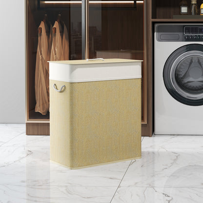 Cesto de ropa doble de bambú de 100 L con tapa