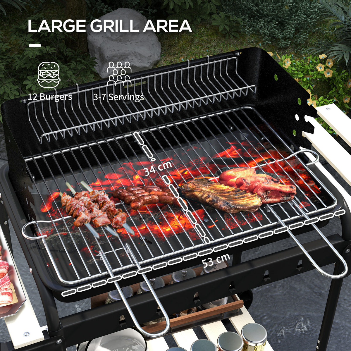 Portable charcoal barbecue grill with adjustable height