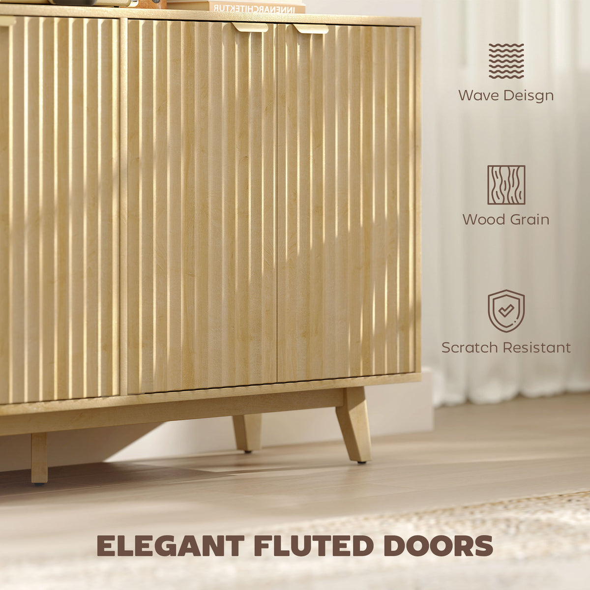 Fluted Sideboard Buffet Cabinet 140 x 40 x 76 cm