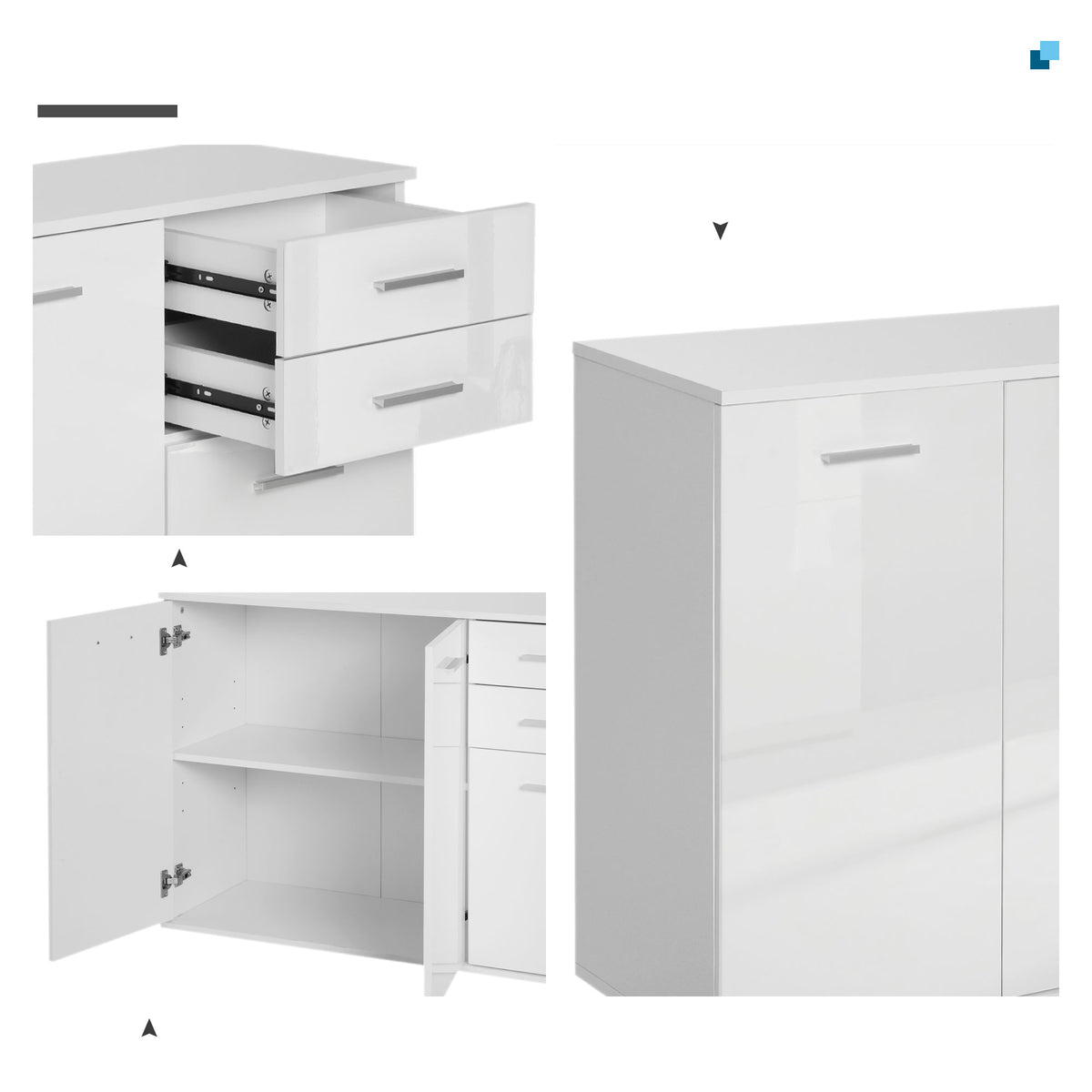 High gloss sideboard with drawers and doors