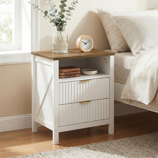 Nightstand 2 Fluted Drawers with Open Storage Shelf