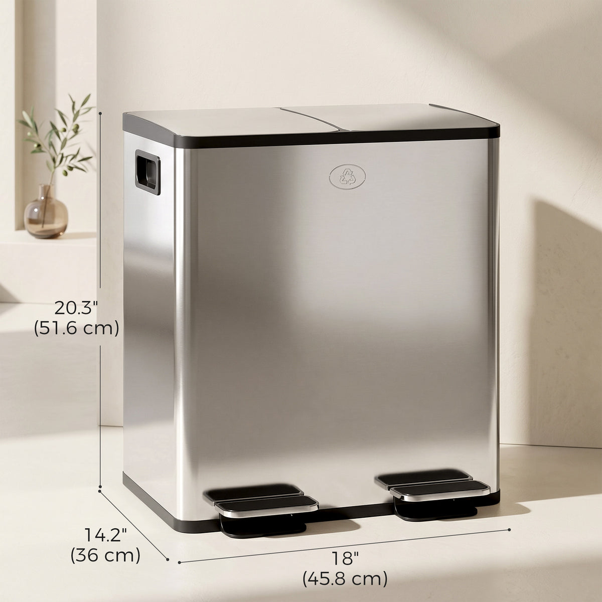 Double Step Trash Can with Soft-Close Lid 40 L