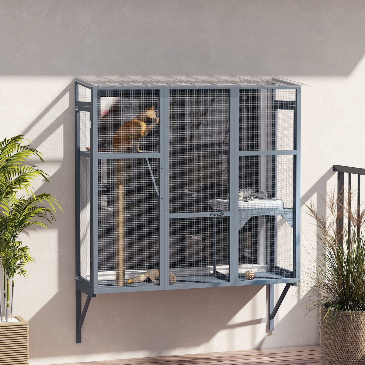 Rejilla exterior para gatos de 3 niveles con plataformas