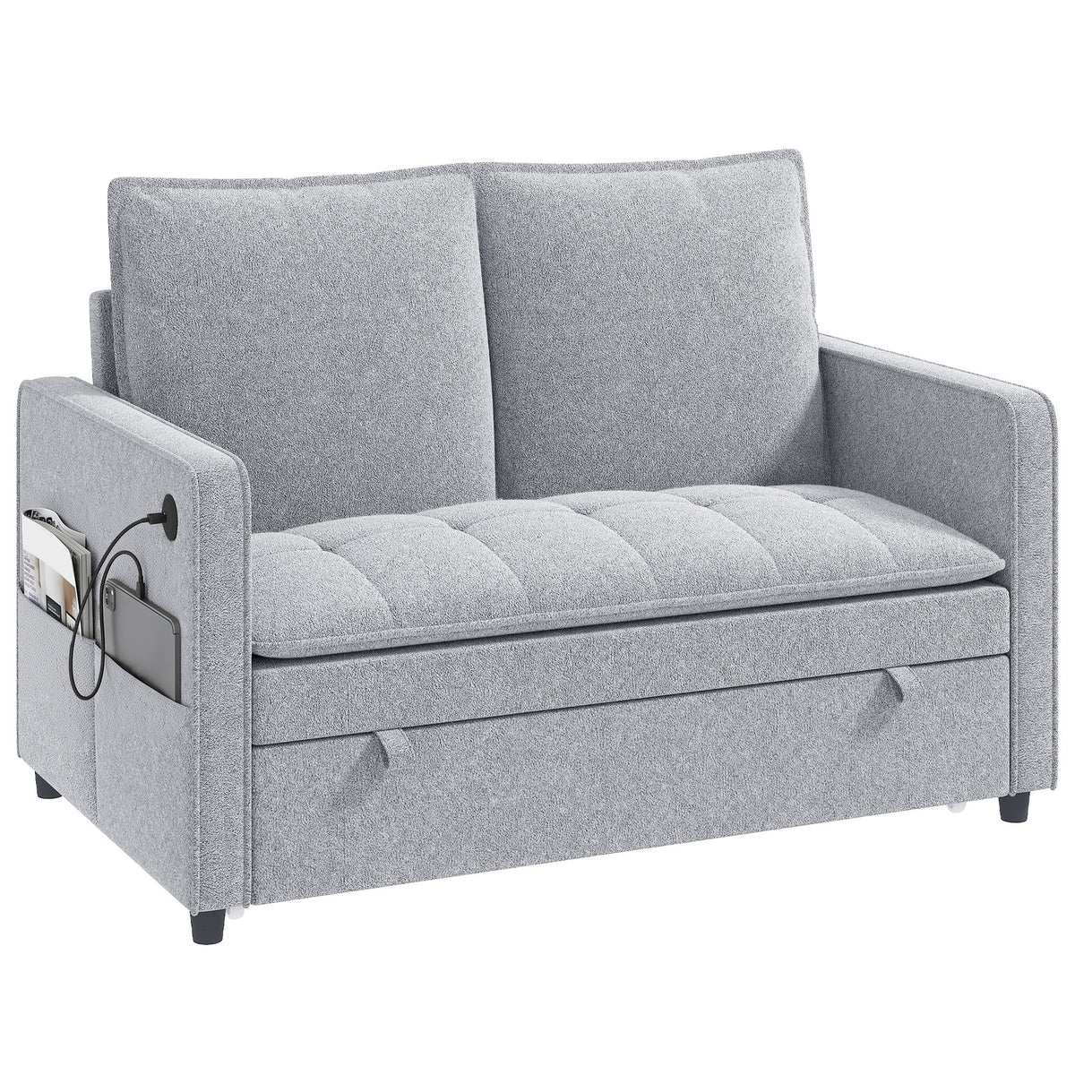 Velvet Convertible Sofa Bed with USB Ports