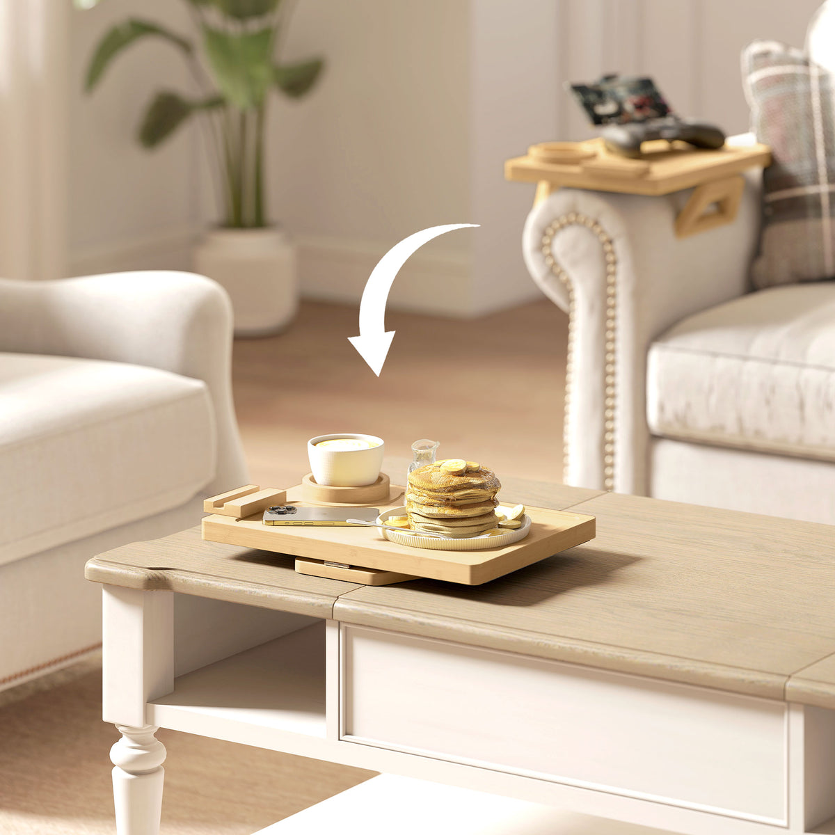 Couch Arm Tray with 360° Rotating Phone Holder